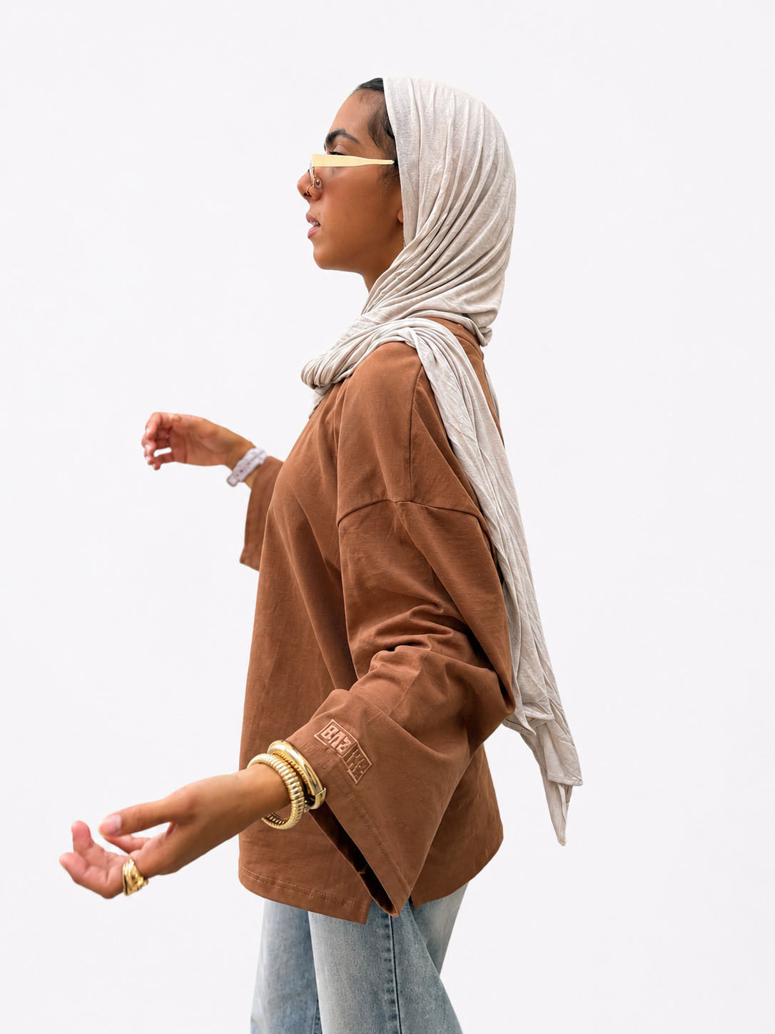 BAZIKZ BROWN LONG SLEEVE OVERSIZED TEE